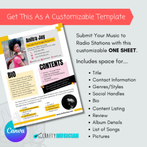 Radio Submission One Sheet (Canva) Template for Musicians