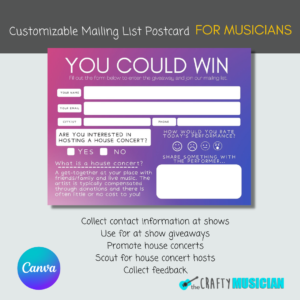 Giveaway Postcard for Musicians to Collect Email Addresses (CANVA) Template