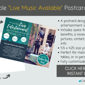 Live Music Available Postcard (Canva) Template for Musicians